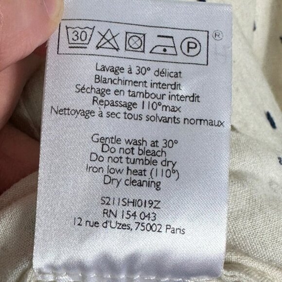 Sezane Linen Ramie Tomboy Shirt Ecru Blue Dot Print Size 34 French US 2 Button - Picture 9 of 15